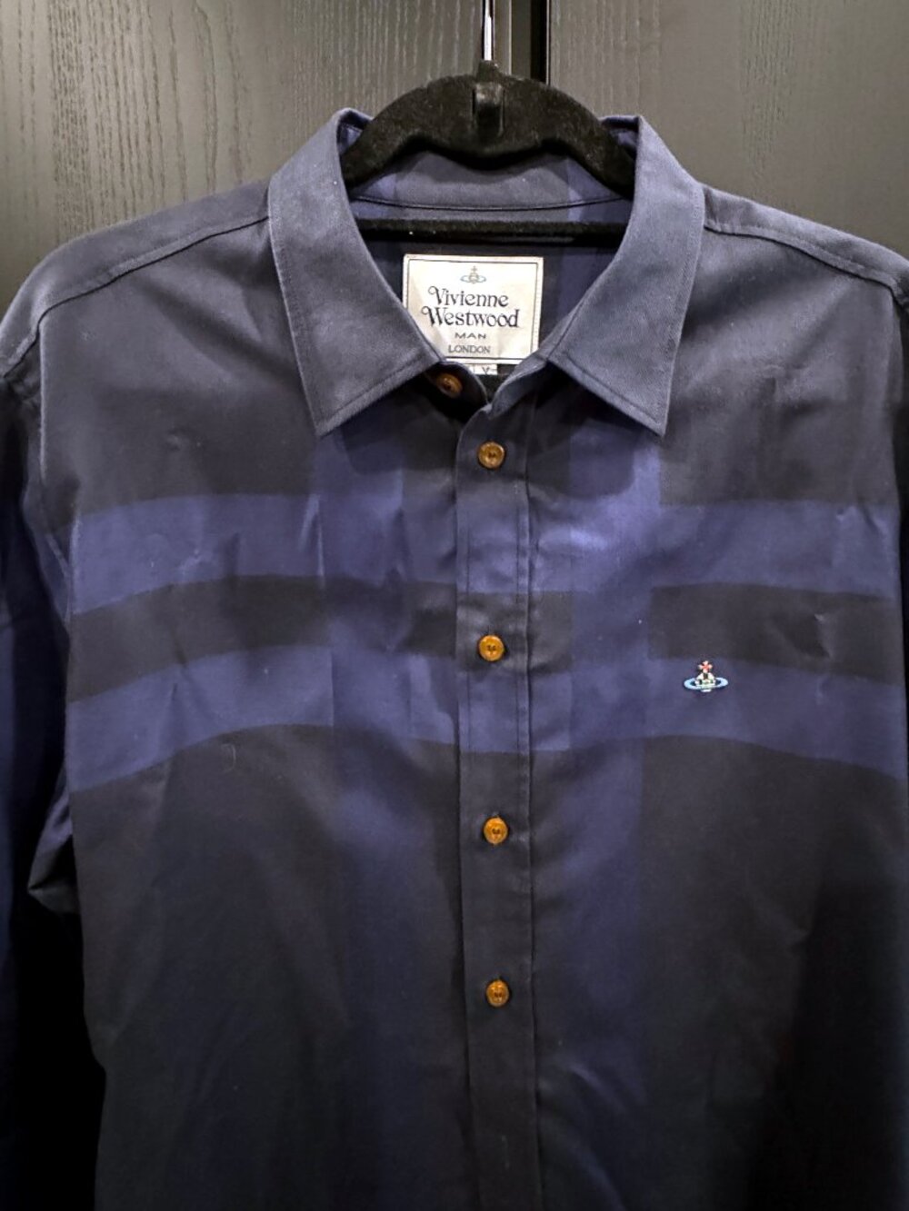 Vivienne Westwood Men's Navy Blue Expanded Tartan Long-Sleeve Shirt - Size V - Picture 14 of 15